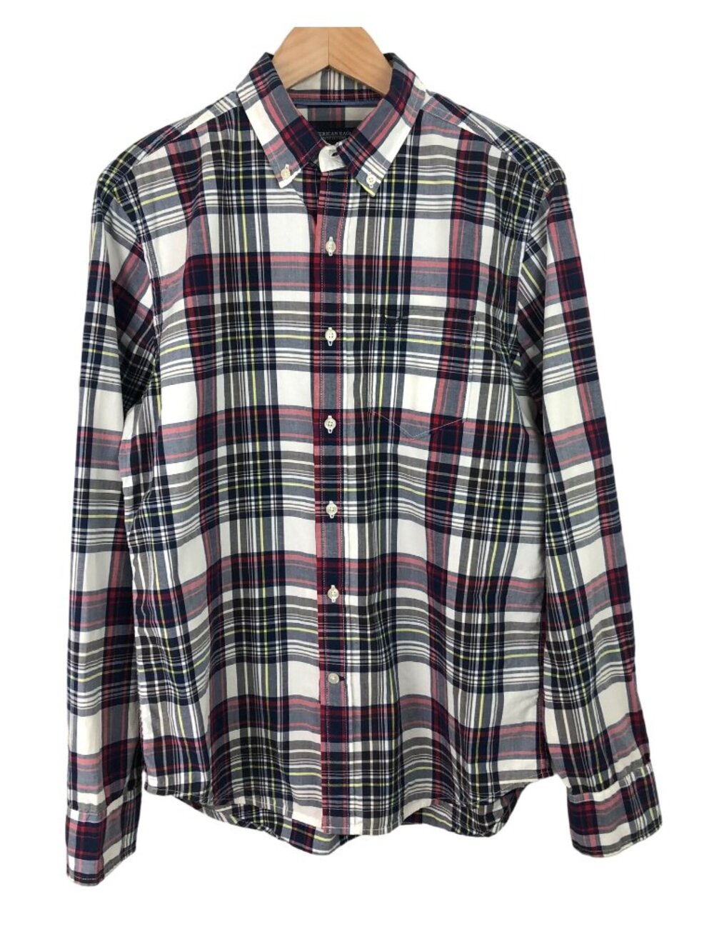 American Eagle Athletic Fit Multicolor Plaid Button Down Shirt Mens Size Medium